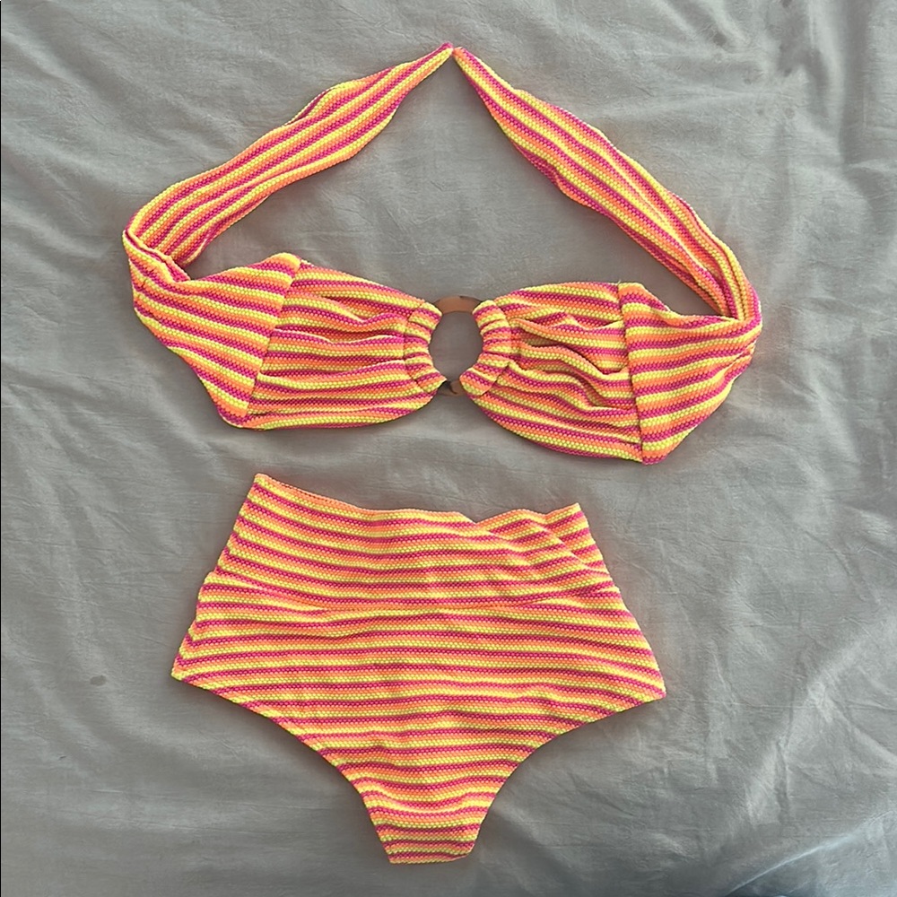 Montce Swim Striped Pink and Yellow Bikini Set